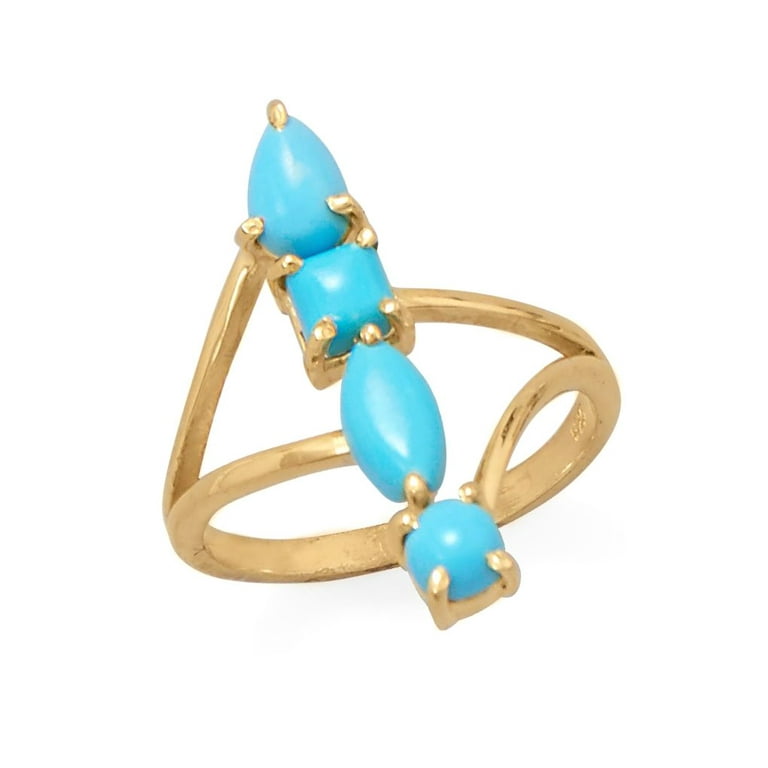 Synthetic Turquoise Ring Stacked Design Split Band Multiple Shape Stones Synthetic Turquoise Ring Stacked Design Split Band Multiple Shape Stones