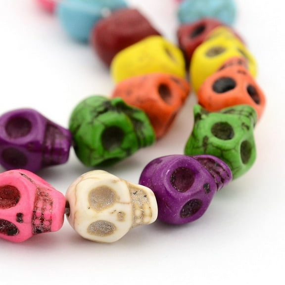 Synthetic Turquoise Skull Beads Strands for Halloween Jewelry Making Dyed Mixed Color 10x8x9mm Hole: 1mm about 38~42pcs/strand 15.3 inch