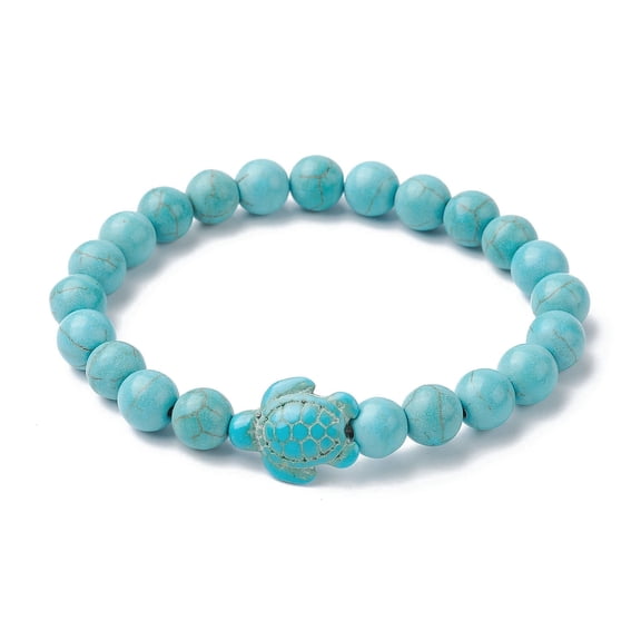 Synthetic Turquoise Turtle Beaded Stretch Bracelet Inner Diameter: 2-1/8 inch(5.5cm)
