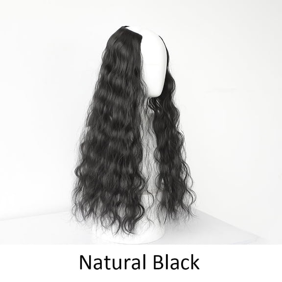 Synthetic U-Shaped corn beard wig piece clip in hair extension water ripple hairpiece black long wavy curly fake hair piece