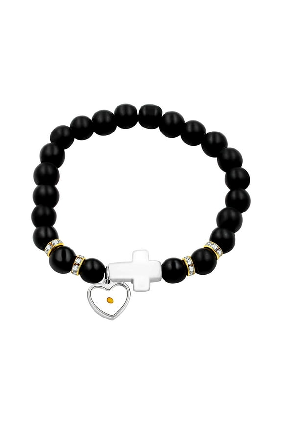 Synthetic White Agate Cross Beaded Bracelet, Mustard Seed Heart Charms Pendant, Jewelry Gifts for Women Men Y944 (White)