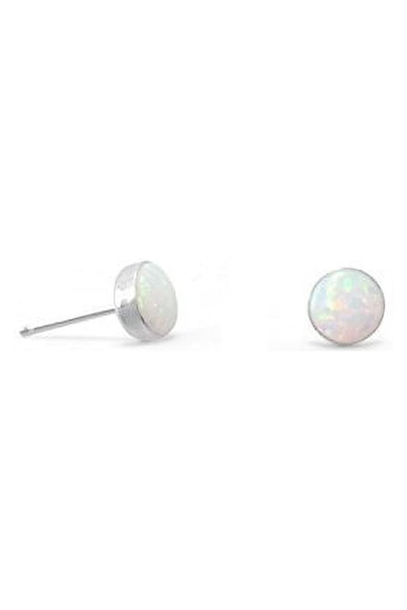 Synthetic White Opal Button Stud Earrings in Sterling Silver #6165