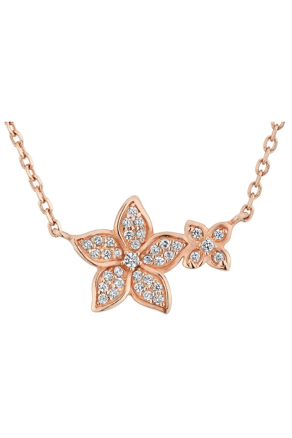 Synthetic White Topaz Flower Pendant Necklace in Sterling Silver with Rose Gold Plating for Women