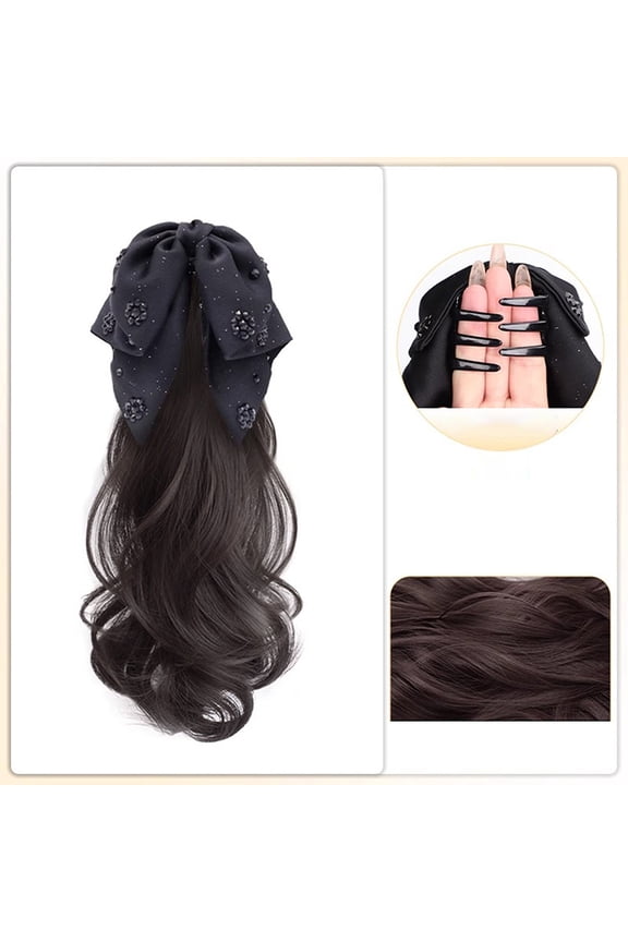 Synthetic Wigs Simulated Ribbon Bowknot Puffy Curly Grab Clip Ponytail Wig Women Headwear Extensions 40CM