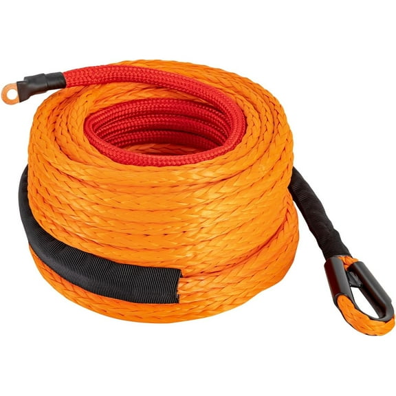 Synthetic Winch Rope 3/8 Inch100FT 23809Ibs Winch Line Cable Rope with Winch Hook Fairleads for 4WD Off Road Vehicle ATV UTV SUV Orange