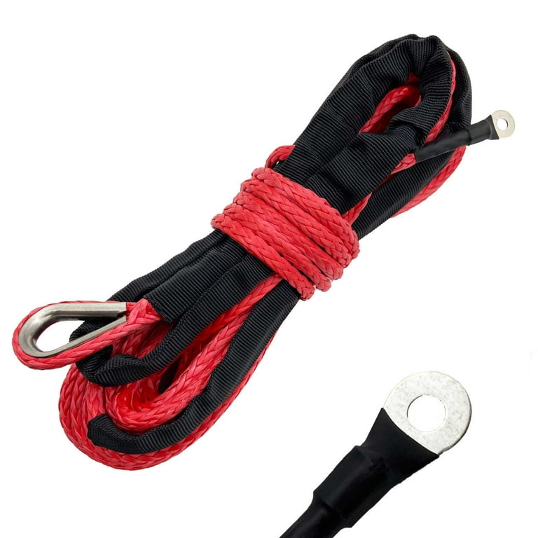 Synthetic Winch Rope 5/16 Inch x 50 ft 10500LBs with Black Protecing Sleeve  and Thimble for ATV UTV SUV Winches Line Cable Rope(Red) 