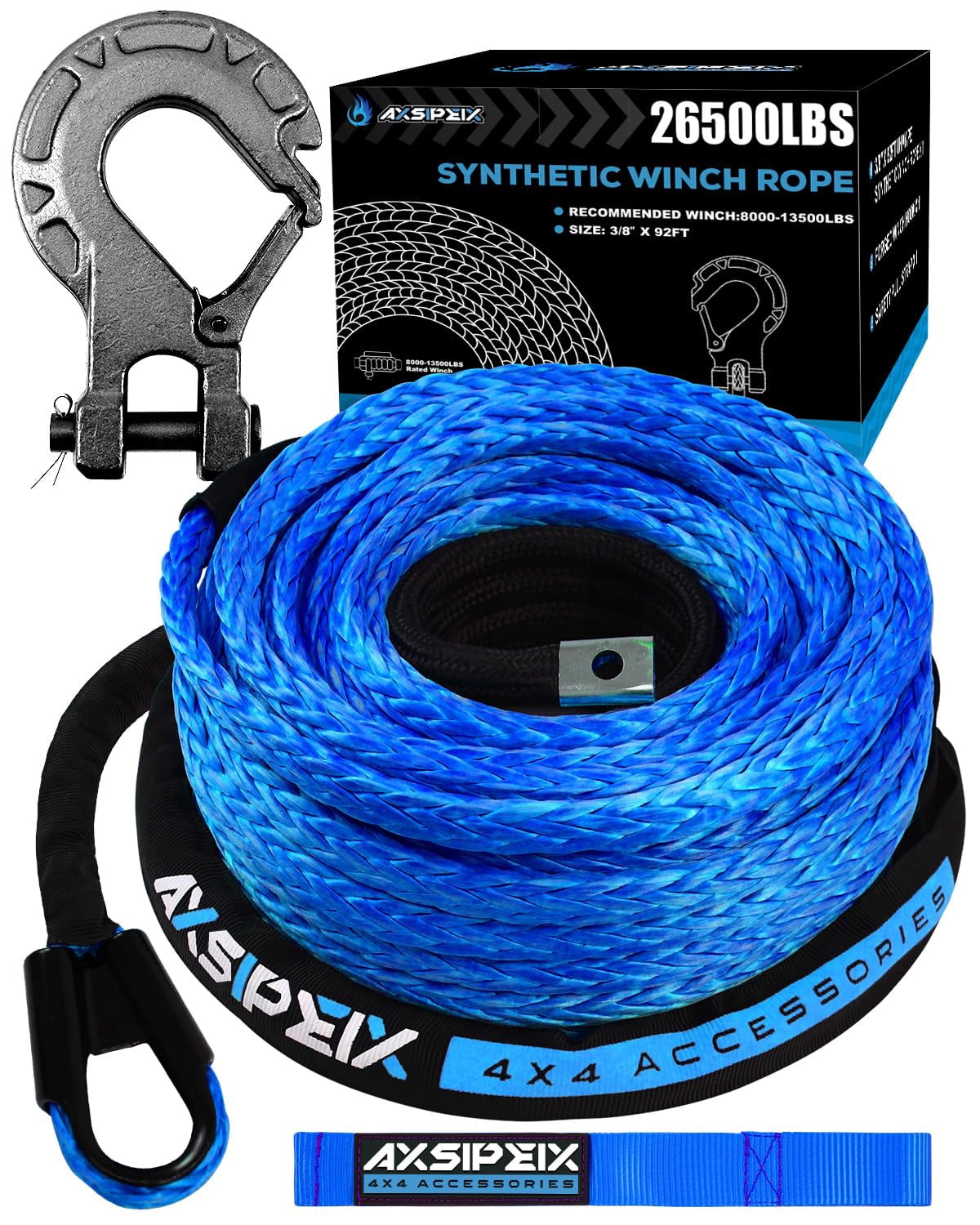 Winch Rope Blue Synthetic Winch Rope Kit, 3/8