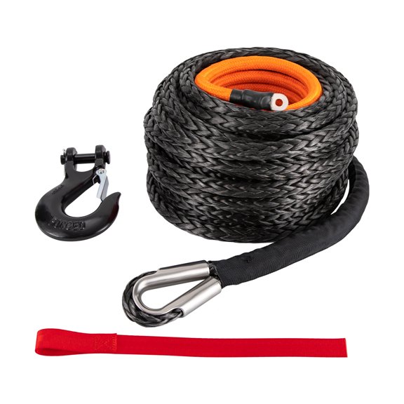 Synthetic Winch Rope Kit, 9/16in x 76ft, 35000Lbs Winch Cable Replace Kit + Forged Winch Hook & Safety Pull Strap for 4WD Off Road Vehicle Truck SUV ATV UTV(Orange)