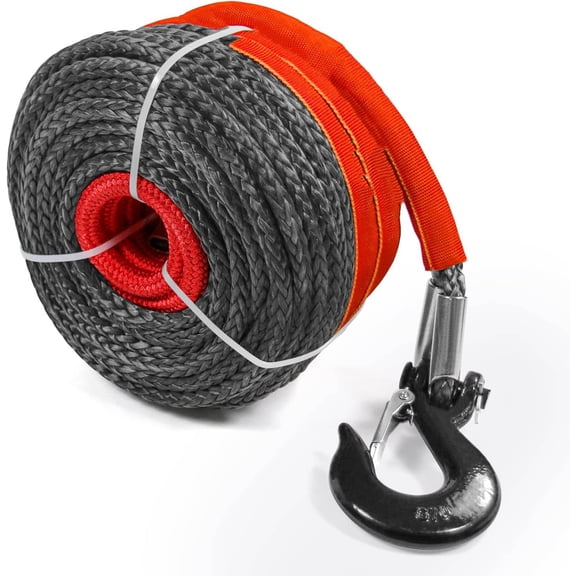 Synthetic Winch Rope with Protective Sleeve, Forged Winch Hook, Safety Pull Strap for Vehicle Truck SUV ATV UTV