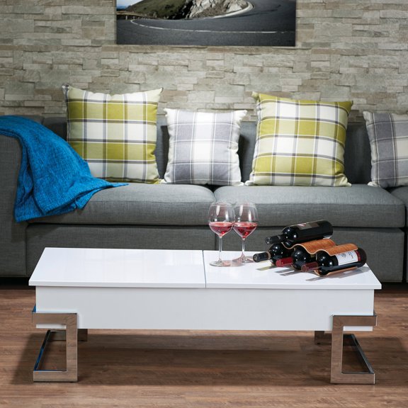 Synthetic Wood Construction - Smooth Metal Rail System - Relaxing Living Space - Versatile and Durable Coffee Table