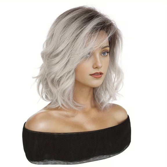 Synthetic fiber heat-resistant high-temperature wire 12-inch women's side-parted long bangs shoulder-length short curly wig - a must-have for daily wear