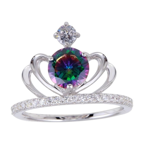 Synthetic mystic Topaz Clear CZ Crown Ring Sterling Silver Size 7