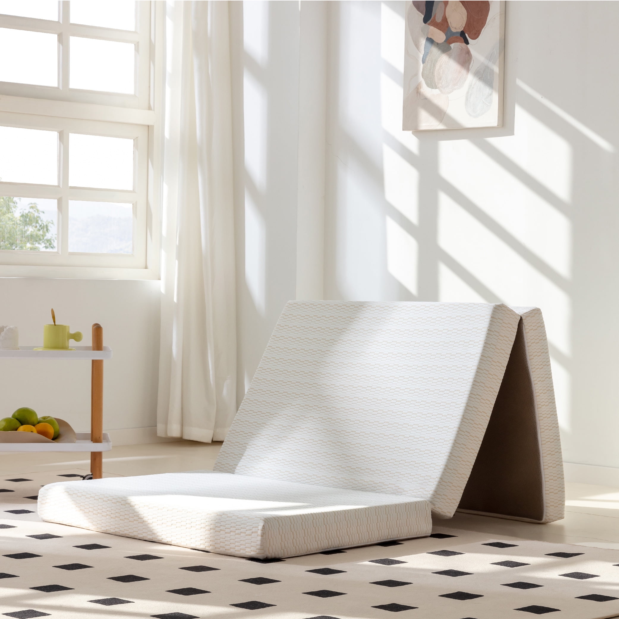 Arctus 4" Twin Size Tri Folding Memory Foam Mattress Topper, White