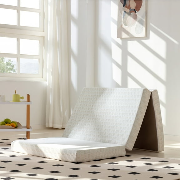 Arctus 4" Twin Size Tri Folding Memory Foam Mattress Topper, White