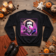 Synthwave 80s Styled Edgar Allan Poe Horror Sweatshirt, Vaperwave Classic Retro Neon Halloween Sweater