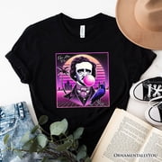 Synthwave 80s Styled Edgar Allan Poe Horror T-Shirt, Vaperwave Classic Retro Neon Halloween Tee