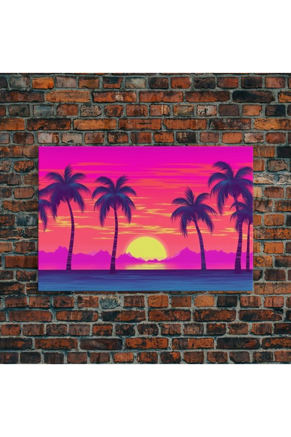 Synthwave Beach Sunset Tropical Pop Art Wall Decor Unframed Paper Print
