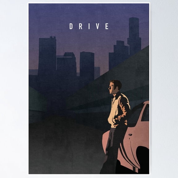 Synthwave Cyberpunk Retro Sports Car Driving Neon Cityscape Wall Art, Unframed Poster
