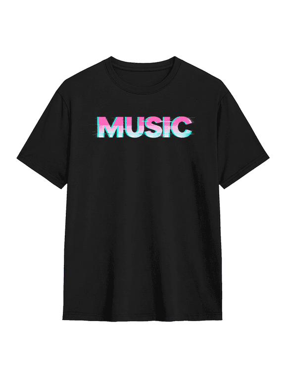 Synthwave Music Glitch Typography Graphic Tee for Men and Women, Retro 80s Neon Cotton Short Sleeve T Shirt