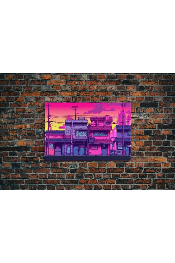 Synthwave Neighborhood Pink Pop Art Wall Decor Unframed Paper Print