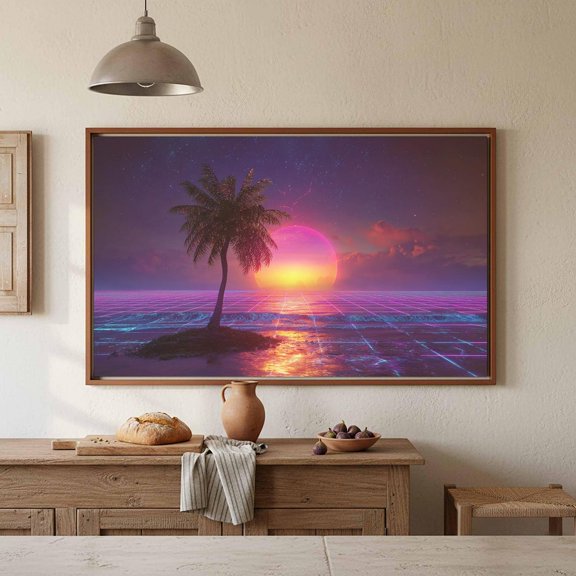 Synthwave Palm Tree Art Retro 80S Neon Beach Print, Unframed Paper Print