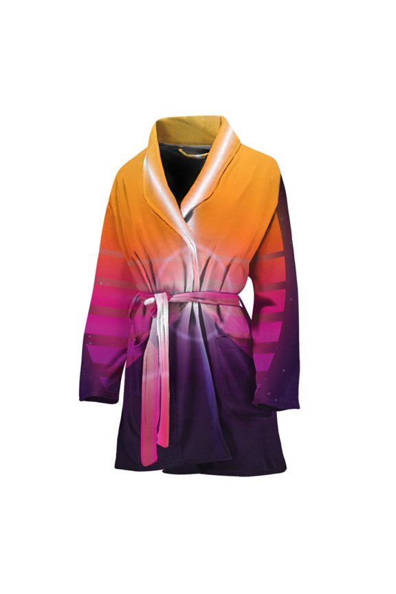 Synthwave Pyramid Women Bathrobe One Size Univeral Fits, Egyptian Pyramids Fashion Lightweight Plush Fleece Long Robe For Women