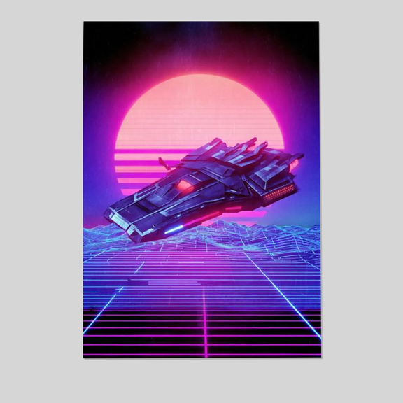 Synthwave Spaceship Art Print | Retro Futuristic Neon Poster | 80s Cyberpunk Sci Fi Gallery Wall for Vaporwave Gamer Man Cave Decor Full Size 24''x36'' The Future Box
