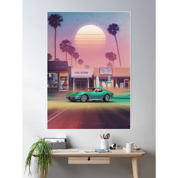 Synthwave Sunset Drive Poster Wall Art, Modern Wall Decor For Living Room Bedroom, 24x36 UNFRAMED