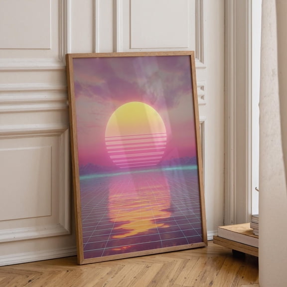 Synthwave Sunset Retro Futuristic Landscape Neon 80s Aesthetic Vaporwave Home Poster Unframed Paper Print