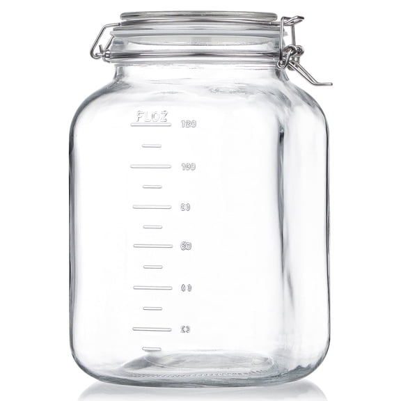 Syntic 1 Gallon Glass Jar with Lid,Wide-Mouth Glass Jars with 2 Measurement Mark Large Capacity 4100 ML For Overnight Oats