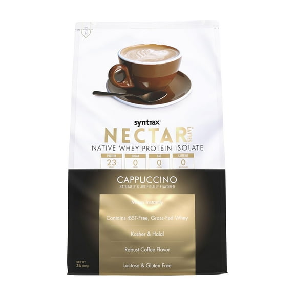 Syntrax Nectar Lattes, Cappuccino, 2 lb. Native Whey Protein Isolate Powder, Caffeine Free