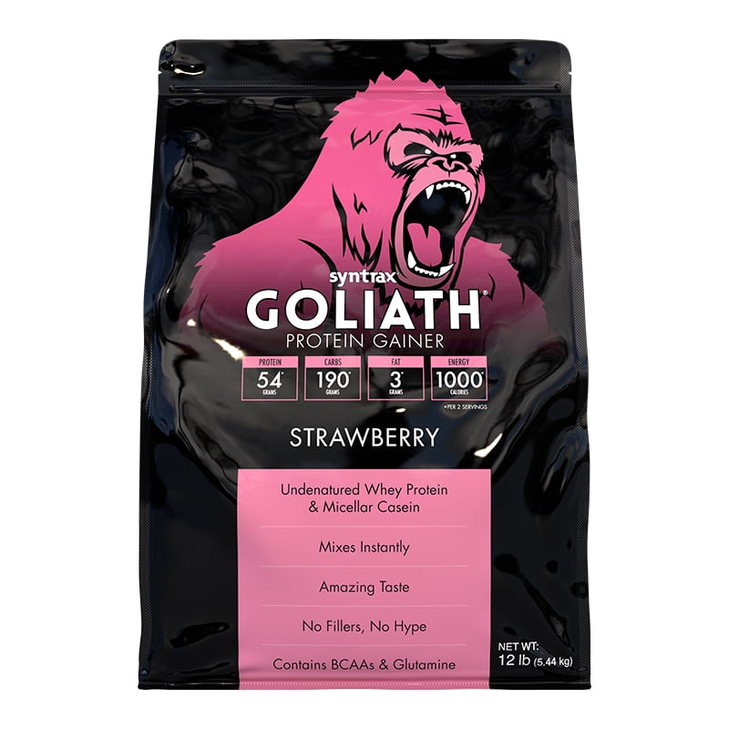 Syntrax Goliath Mass Gainer Protein Powder, Undenatured Whey & Micellar Casein, Strawberry, 12 lb