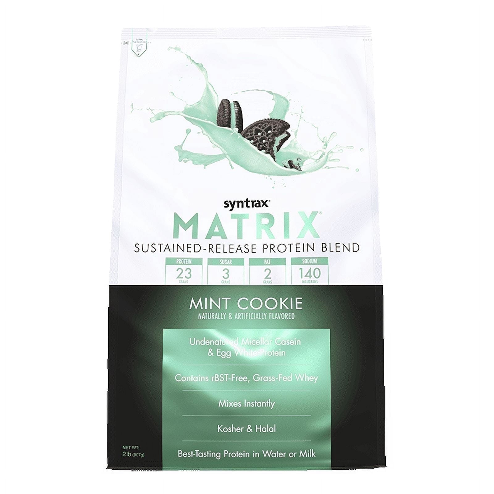 Syntrax Matrix Mint Cookie Sustained‑Release Protein Powder Blend 2 lb with Real Cookie Pieces