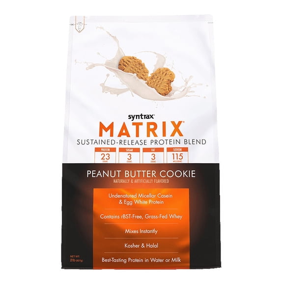 Syntrax Matrix, Peanut Butter Cookie, 2 lbs - Powerful Sustained-Release Protein Powder Blend w/ Real Cookie Pieces - 25 Servings