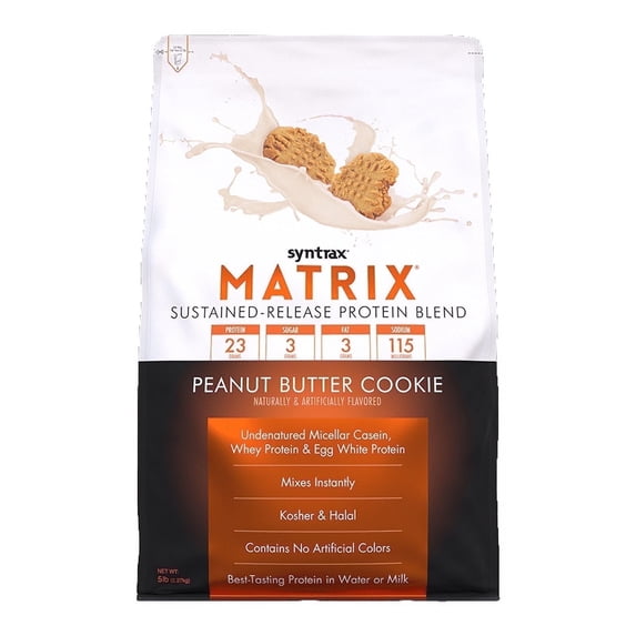 Syntrax Matrix Peanut Butter Cookie Sustained‑Release Protein Powder Blend 5 lb with Real Cookie Pieces