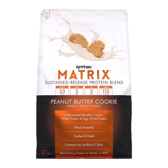 Syntrax Matrix Peanut Butter Cookie SustainedRelease Protein Powder Blend 5 lb with Real Cookie Pieces