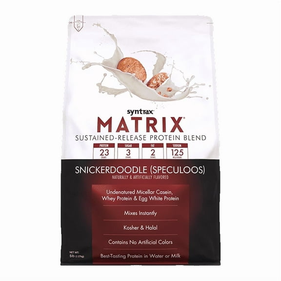 Syntrax Matrix, Snickerdoodle, 5 lbs - Powerful Sustained-Release Protein Powder Blend w/ Real Cookie Pieces - 67 Servings