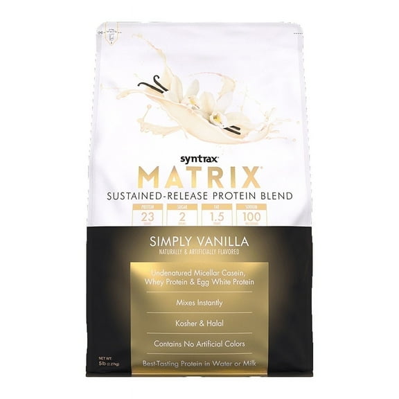 Syntrax Matrix, Simply Vanilla, 5 lbs - Powerful Sustained-Release Protein Powder Blend - 76 Servings