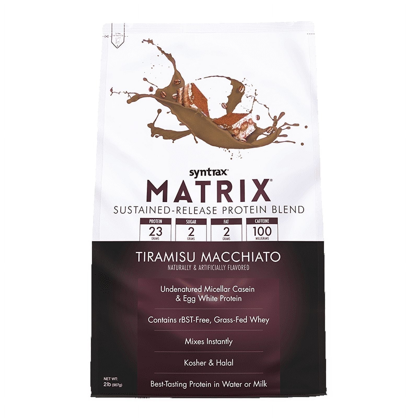 Syntrax Matrix Tiramisu Macchiato Sustained‑Release Protein Powder Blend 2 lb with 100mg Caffeine