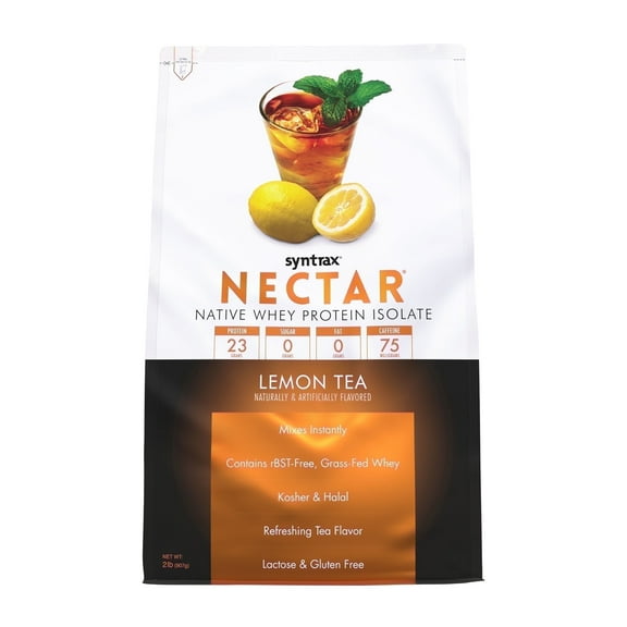 Syntrax Nectar, Lemon Tea, 2 lb. 100% Whey Isolate Protein, w/Caffeine, Refreshing Tea Flavor