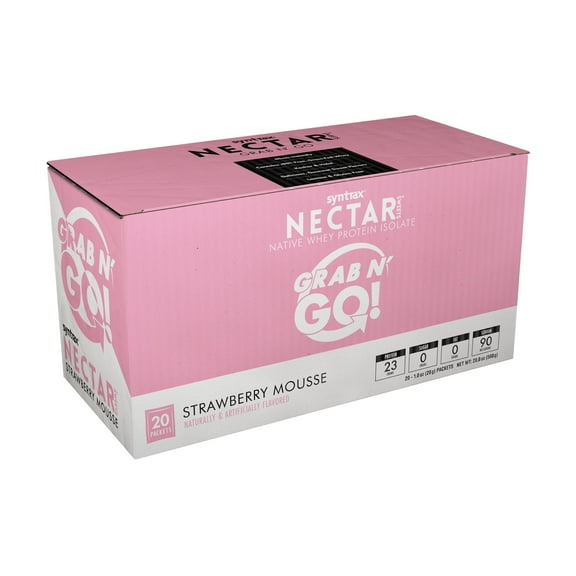 Syntrax Nectar Grab N' Go, 100% Whey Protein Isolate Protein Powder, Strawberry Mousse, 20 Packets (28g/packet), Refreshing Gourmet Sweet Flavor