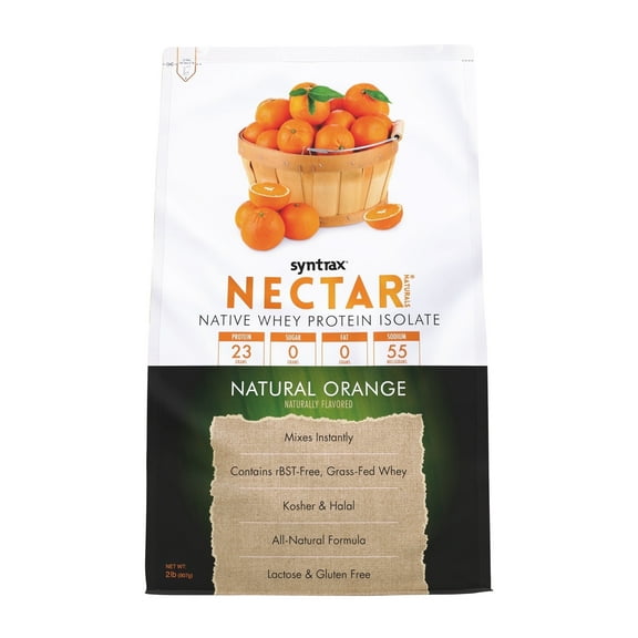 Syntrax Nectar Naturals, Natural Orange, 2 lbs. Native Whey Protein Isolate, Refreshing Fruit Juice Flavor