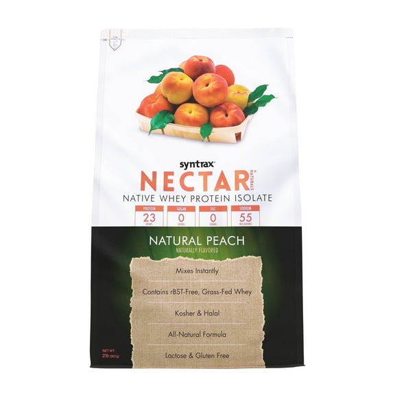 Syntrax Nectar Naturals, Natural Peach, 2 lbs. Native Whey Protein Isolate, Refreshing Fruit Juice Flavor