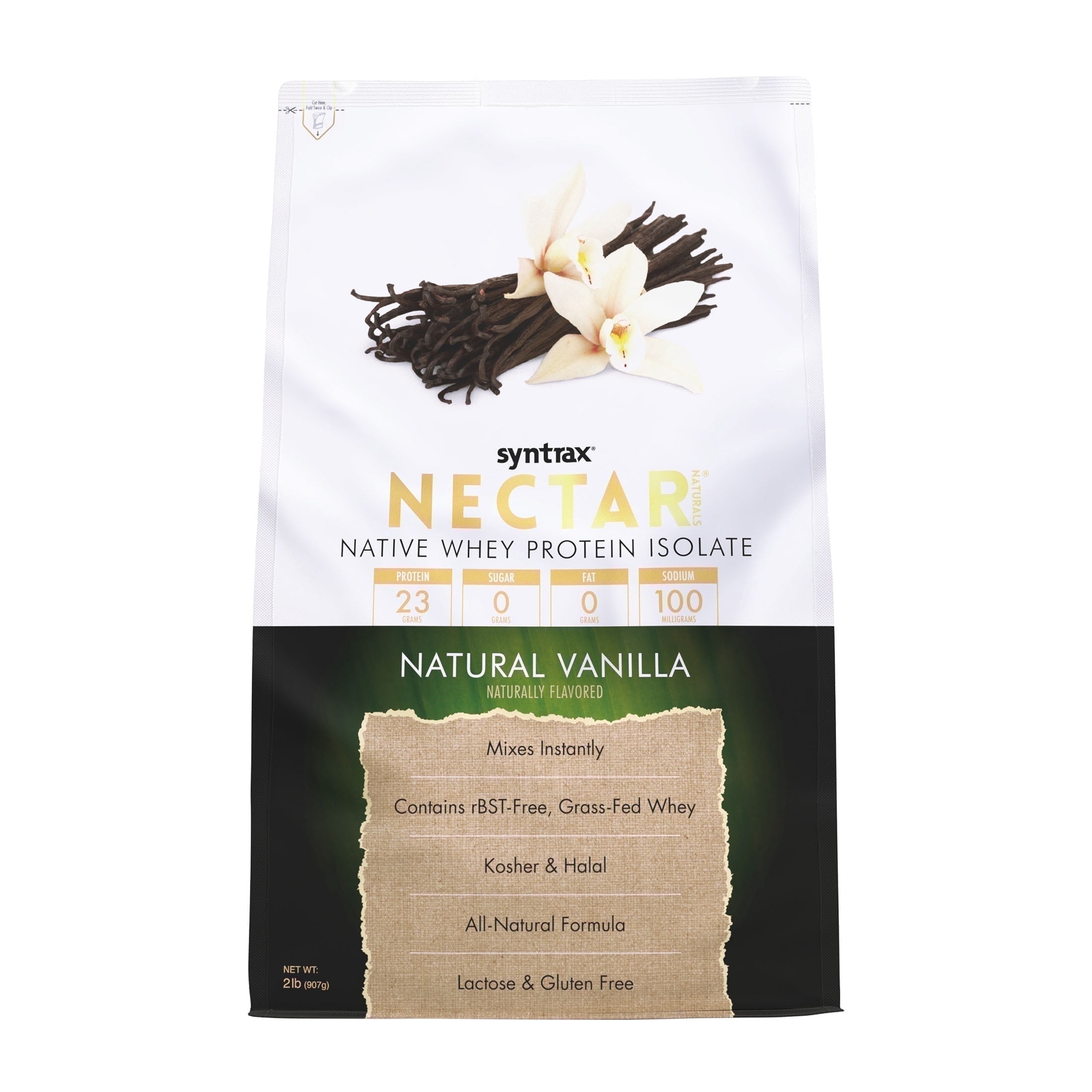 Syntrax Nectar Naturals, Natural Vanilla, 2 lbs. Native Whey Protein Isolate, offers a Smooth & Creamy Flavor