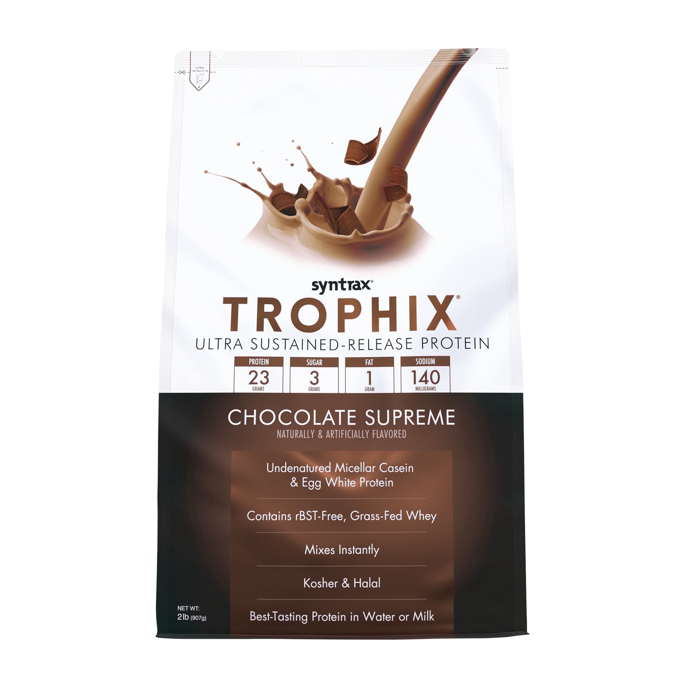 Syntrax Trophix, Chocolate Supreme 2 lbs. Ultra Sustained-Release Protein Powder Blend,  Rich & Creamy Flavor