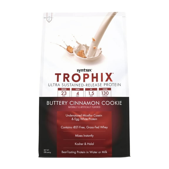 Syntrax Nutrition Trophix, Buttery Cinnamon Cookie 2 lbs. Ultra Sustained-Release Protein Powder Blend, with Real Cookie Pieces
