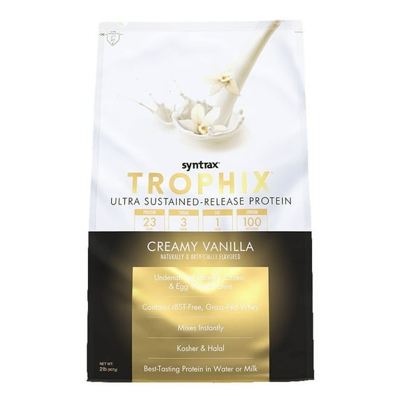 Syntrax Nutrition Trophix, Creamy Vanilla 2 lbs. Ultra Sustained-Release Protein Powder Blend, with Real Vanilla Bean Specks