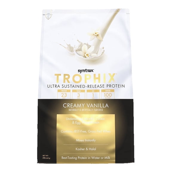 Syntrax Nutrition Trophix, Creamy Vanilla 2 lbs. Ultra Sustained-Release Protein Powder Blend, with Real Vanilla Bean Specks