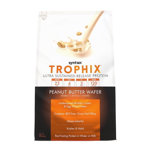 Syntrax Nutrition Trophix, Peanut Butter Wafer 2 lbs. Ultra Sustained-Release Protein Powder Blend, with Real Wafer Pieces