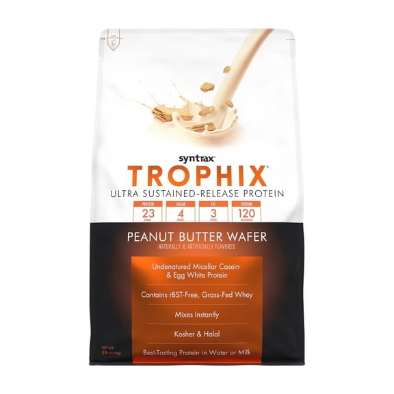 Syntrax Nutrition Trophix, Peanut Butter Wafer 5 lbs. Ultra Sustained-Release Protein Powder Blend, with Real Wafer Pieces